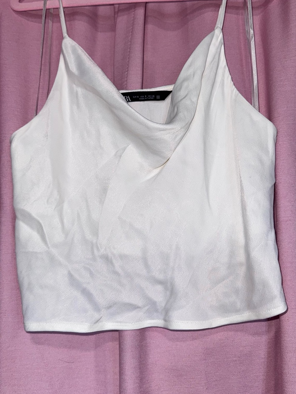 White Cowl Neck Satin Cami Top Zara